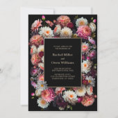 Invitation Floral noir tout en un Mariage (Devant)