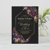 Invitation Floral noir violet bordeaux tout en un Mariage (Debout devant)