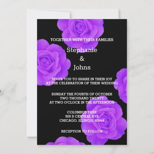Invitation Floral noir violet moderne Mariage Boho élégant (Devant)