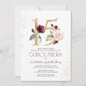 Invitation Floral Numéro 15 Burgundy Gold Quinceañera (Devant)