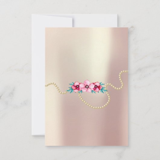 Invitation Floral nuptiale or rose perle douce glam (Dos)