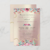 Invitation Floral nuptiale or rose perle douce glam (Devant / Derrière)