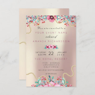 Invitation Floral nuptiale or rose perle douce glam