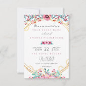 Invitation Floral nuptiale or rose perles Rose doux (Devant)