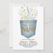 Invitation Floral occidental Denim Boy Baby shower Blue Jean (Devant)