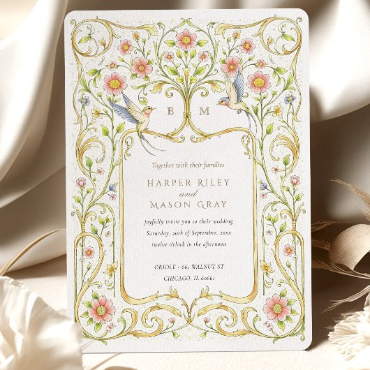 Invitation Floral & Oiseaux Jardin victorien Mariage