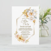 Invitation Floral or blanc Mariage géométrique après la fête (Debout devant)