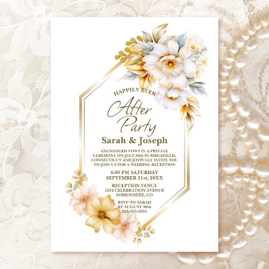 Invitation Floral or blanc Mariage géométrique après la fête
