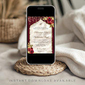 Invitation Floral or de Bourgogne Anand Karaj Sikh Mariage