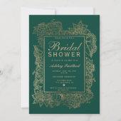 Invitation Floral or émeraude vert moderne douche nuptiale (Devant)