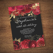 Invitation Floral or et rouge 60e anniversaire Noir et blanc