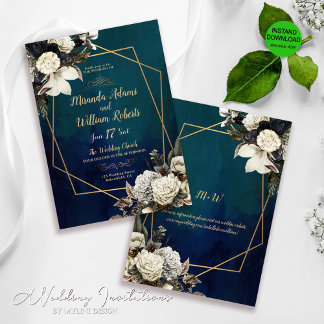 Invitation Floral or géométrique Emerald Mariage vert