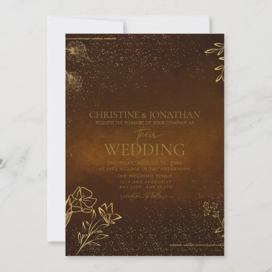 Invitation Floral Or moderne | MARIAGE BROWN (Devant)