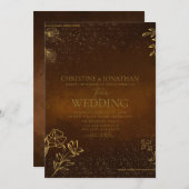 Invitation Floral Or moderne | MARIAGE BROWN (Devant / Derrière)