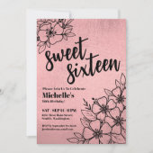 Invitation Floral or rose 16e anniversaire (Devant)