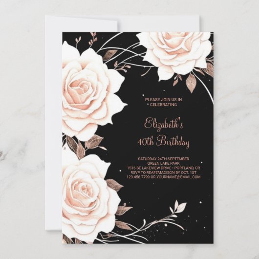 Invitation Floral or rose Custom 40e anniversaire (Devant)