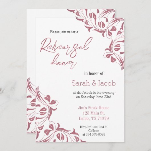 Invitation Floral or Rose moderne (Devant / Derrière)