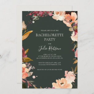 Invitation Floral Orange Bourgogne   Bachelorette verte