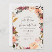 Invitation Floral Orange Bourgogne | Mariage Décontracté beig (Devant)