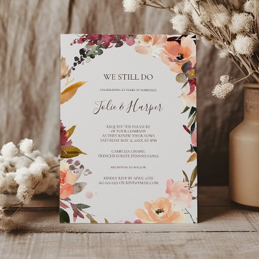 Invitation Floral Orange Bourgogne | Renouvellement de Vow be