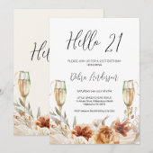 Invitation Floral orange brûlé et lunettes 21e anniversaire (Devant / Derrière)