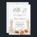 Invitation Floral orange brûlé et lunettes 21e anniversaire<br><div class="desc">Burnt Orange Floral and Glasses 21st Birthday Invitation Sweet hello 21 anniversaire invitation avec deux grandes lunettes et un joli arrangement bohème brûlé orange et beige floral arrangement. Ce design comporte également une police de calligraphie moderne modifiable.</div>
