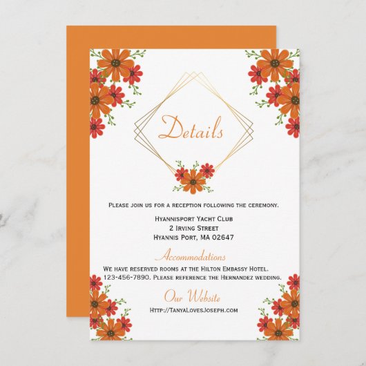 Invitation Floral Orange Détails sur l'Mariage Country Fall R (Devant / Derrière)
