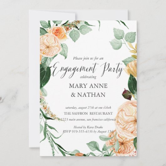 Invitation Floral Orange Fin été Mariage ENGAGEMENT PARTY (Devant)