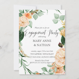 Invitation Floral Orange Fin été Mariage ENGAGEMENT PARTY