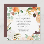 Invitation Floral Orange Fin été tout en un Mariage (Devant / Derrière)