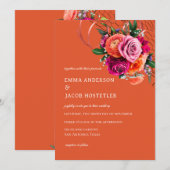 Invitation Floral orange vibre et rose rose (Devant / Derrière)