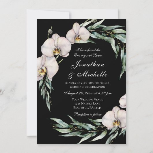 Invitation Floral Orchidées blanches sur Mariage chrétien noi (Devant)