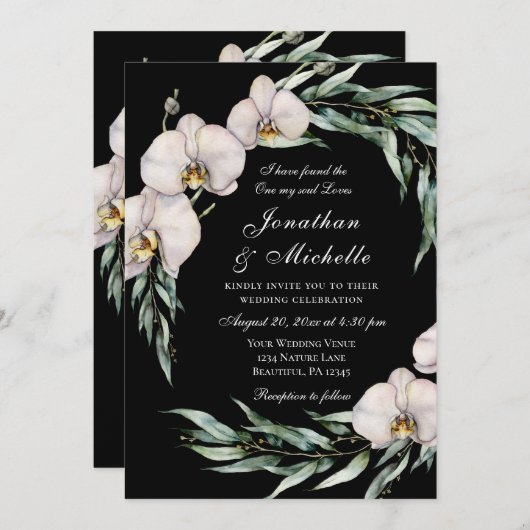 Invitation Floral Orchidées blanches sur Mariage chrétien noi (Devant / Derrière)