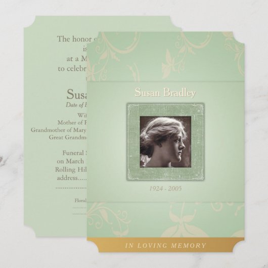 Invitation Floral Pale Green In Love Mémoire Modèle Invitatio (Devant / Derrière)