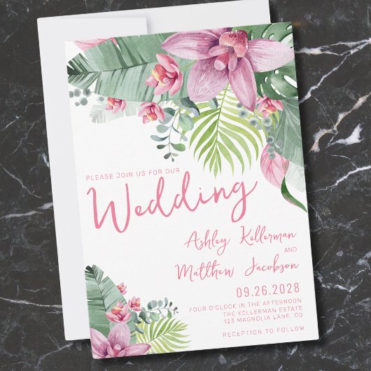 Invitation Floral Palm Feuille Mariage tropical