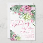 Invitation Floral Palm Feuille Mariage tropical (Devant)