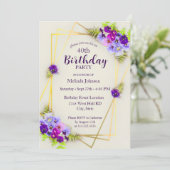 Invitation Floral Pansy Géométrique 40e anniversaire (Debout devant)