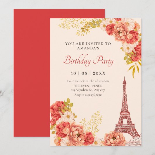 Invitation Floral Paris Eiffel (Devant / Derrière)