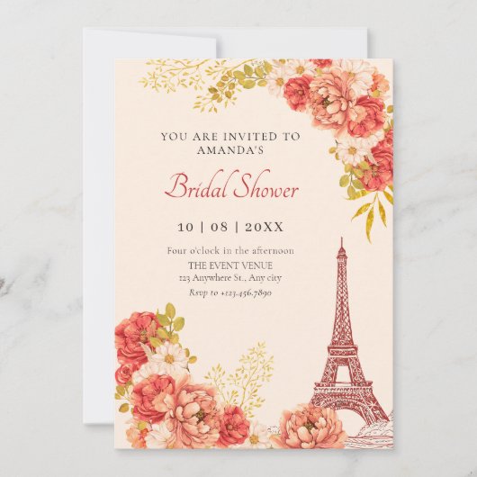 Invitation Floral Paris Eiffel tour douche nuptiale (Devant)