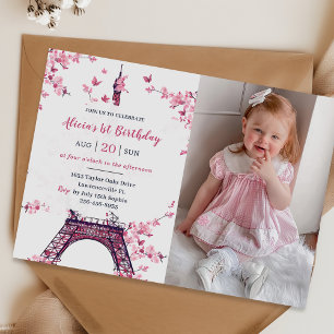 Invitation Floral Paris Tour Eiffel 1er anniversaire de fête