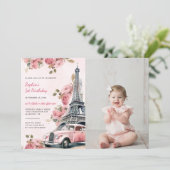 Invitation Floral Paris Tour Eiffel 1er anniversaire Photo (Debout devant)