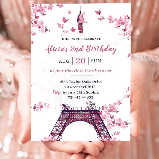 Invitation Floral Paris Tour Eiffel 2e fête d'anniversaire