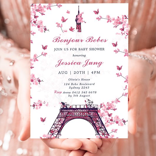 Invitation Floral Paris Tour Eiffel Baby shower
