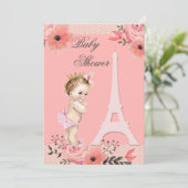 Invitation Floral Paris Tour Eiffel Baby shower Princesse (Debout devant)