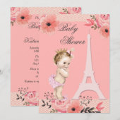 Invitation Floral Paris Tour Eiffel Baby shower Princesse (Devant / Derrière)