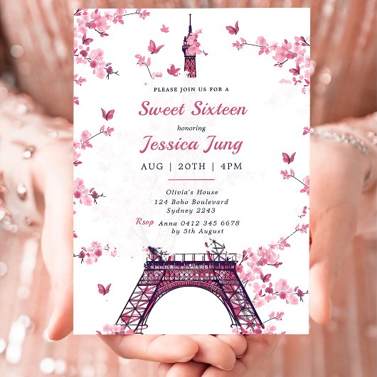 Invitation Floral Paris Tour Eiffel Sweet 16 Anniversaire