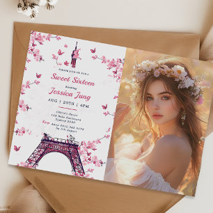 Invitation Floral Paris Tour Eiffel Sweet 16 Anniversaire Pho