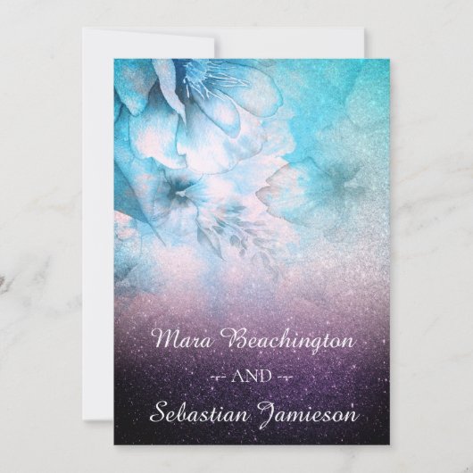 Invitation *~* Floral Parties scintillant bleu violet Mariage (Devant)