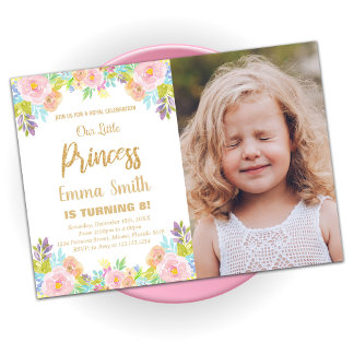 Invitation Floral Parties scintillant Princesse Anniversaire 