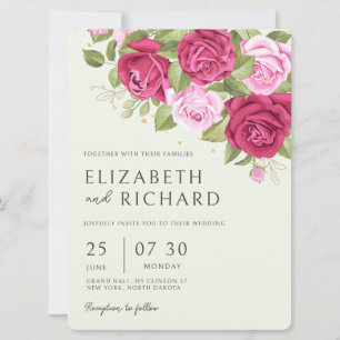 Invitation Floral Pastel Rose d'aquarelle Mariage